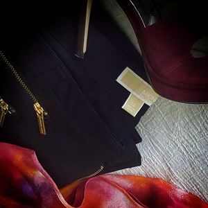Michael Kors Black Rocker Gold Zipper Skinny Pants